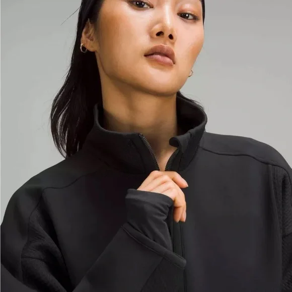 lululemon athletica mixed fabric half zip pullover large black - Picture 2 of 15